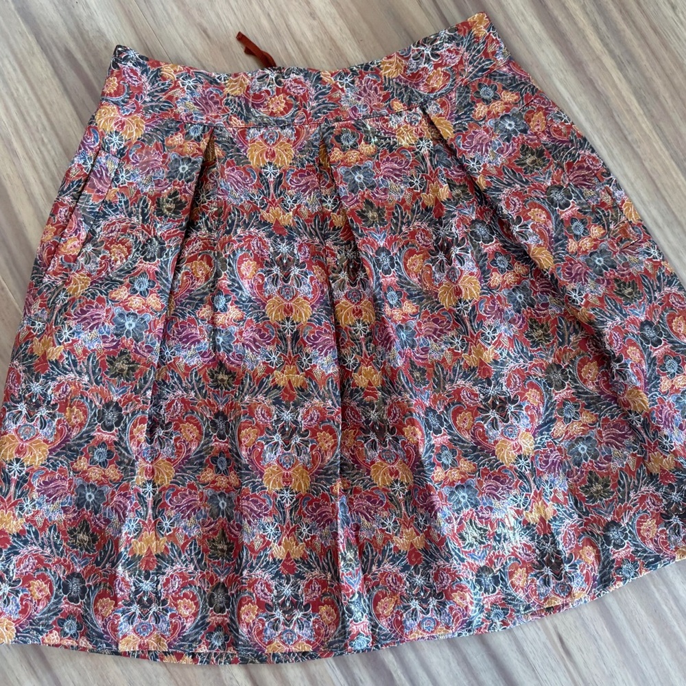 Maeve Anthropologie Colorful Pleated Mini Skirt pockets and lining